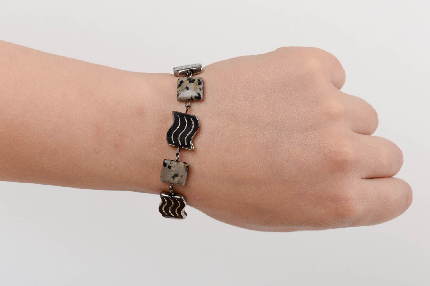 Handmade Armband mit Jaspis und Glas schön elegant stilvoll für Damen foto 5