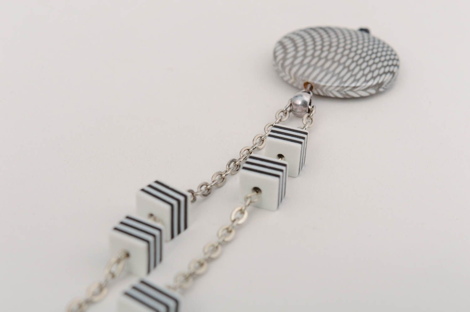 Beautiful handmade designer striped polymer clay bead necklace on chain photo 5