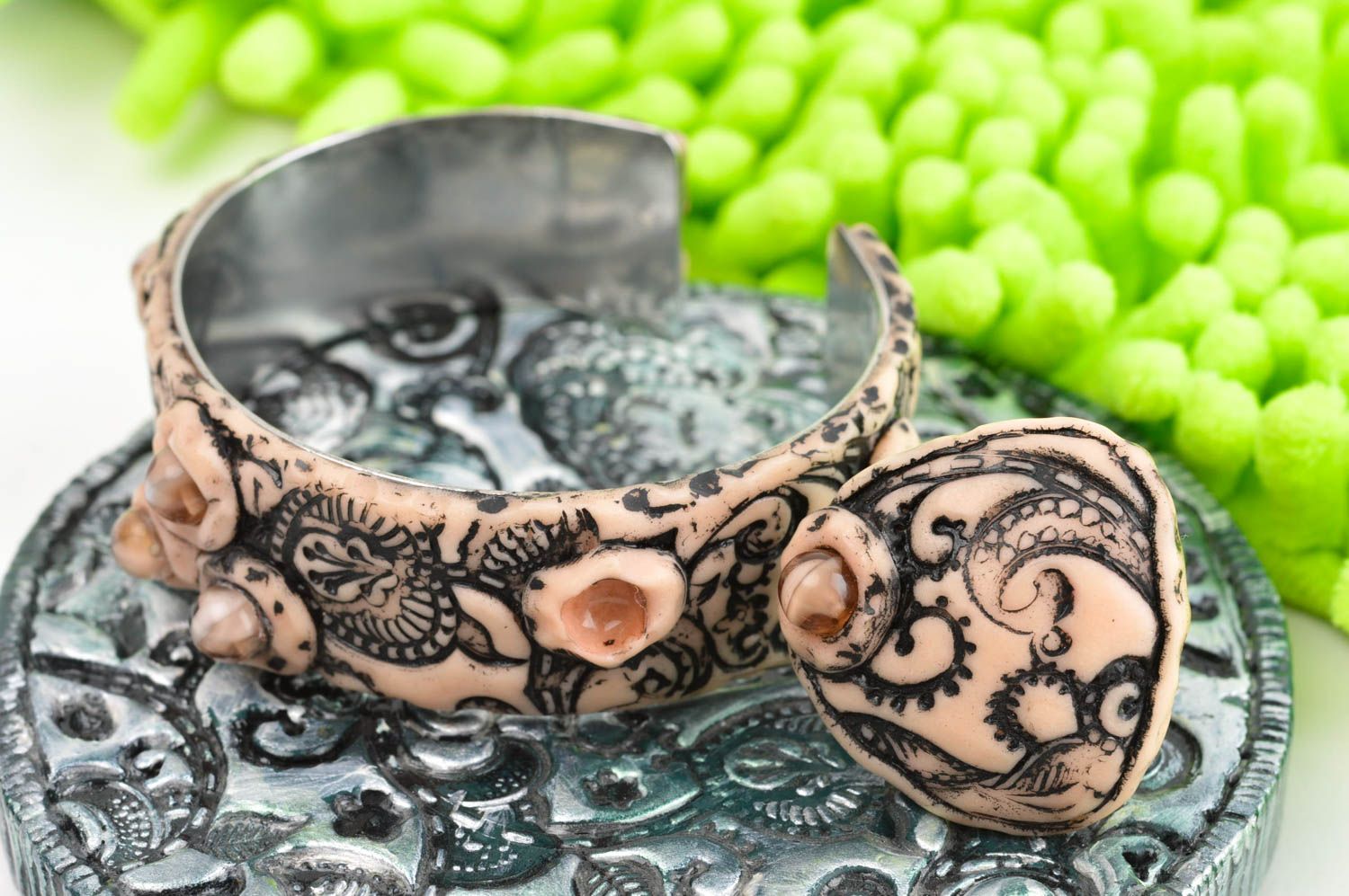Handmade jewelry set polymer clay seal ring bracelets for women plastic jewelry photo 1