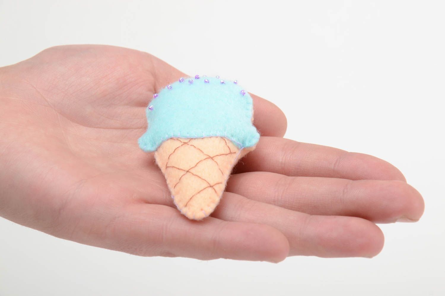 Handmade small felt soft toy fridge magnet blue ice cream for kitchen decor photo 5