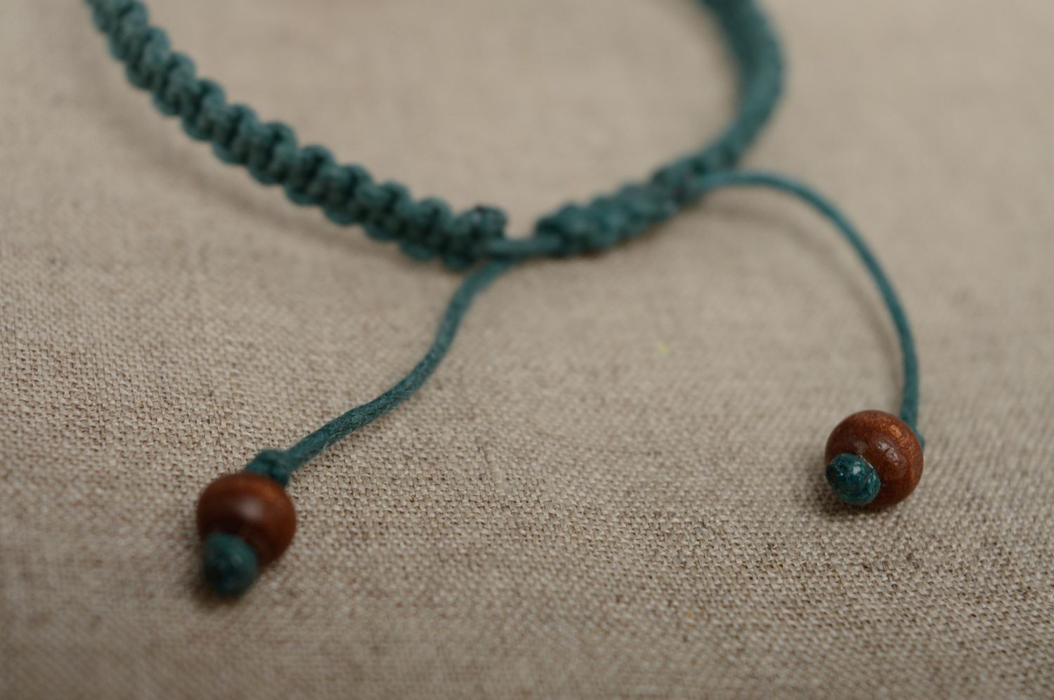 Macrame waxed cord bracelet with wooden beads photo 4