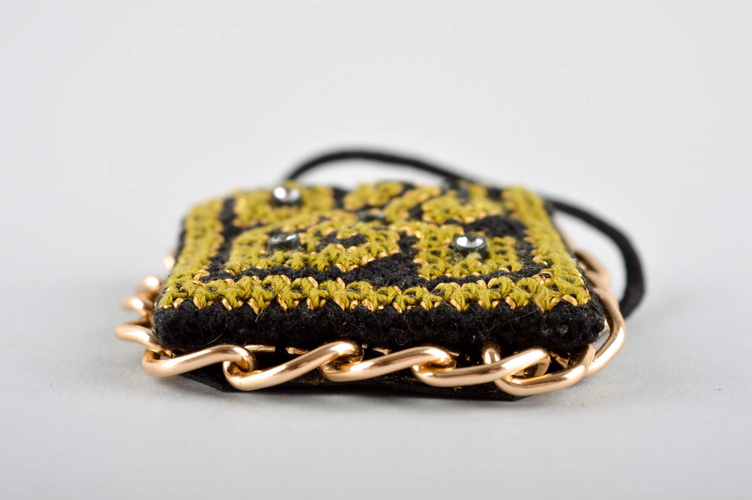 Unusual handmade textile scrunchie hair tie textile scrunchy with beads photo 4