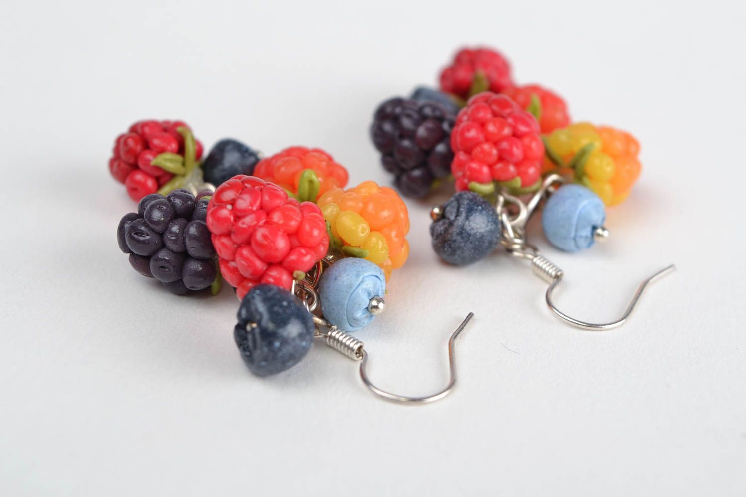 Large handmade designer polymer clay earrings in the shape of berries photo 4