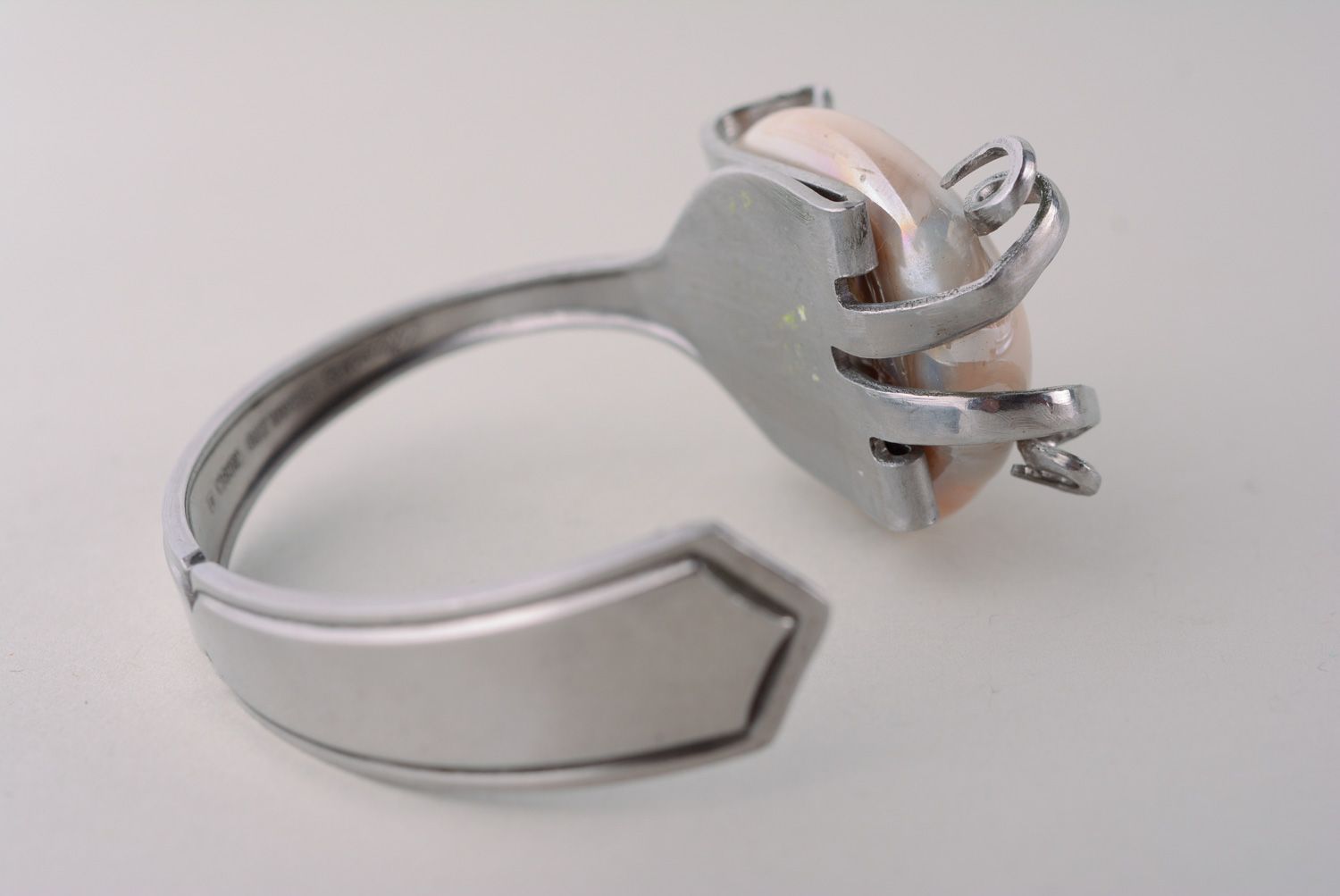 Handmade designer metal bracelet with natural stone photo 4