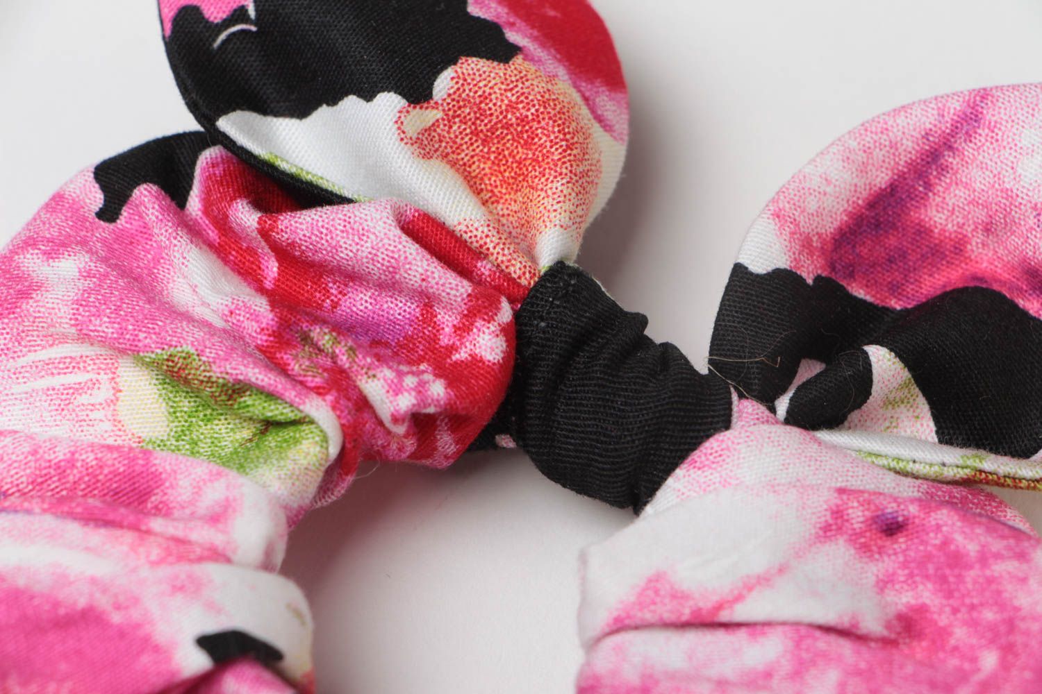 Handmade floral cotton fabric bunny ears scrunchy designer hair accessory photo 4