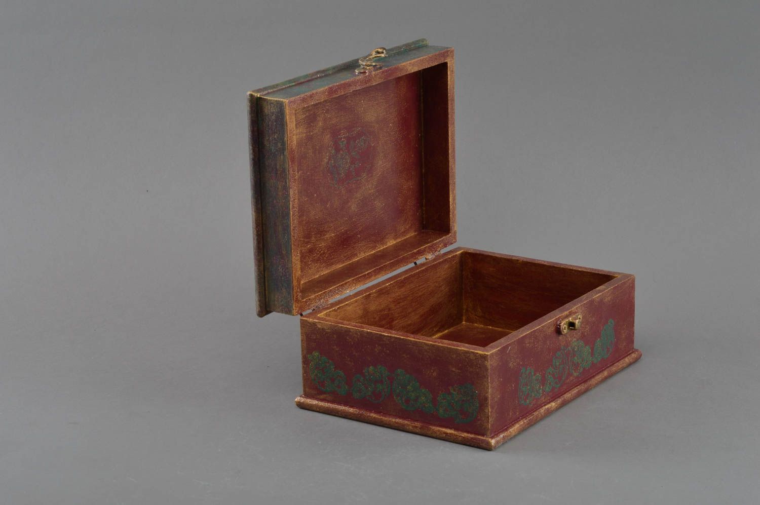 Boîte rectangulaire en bois serviettage faite main pour bijoux originale photo 3