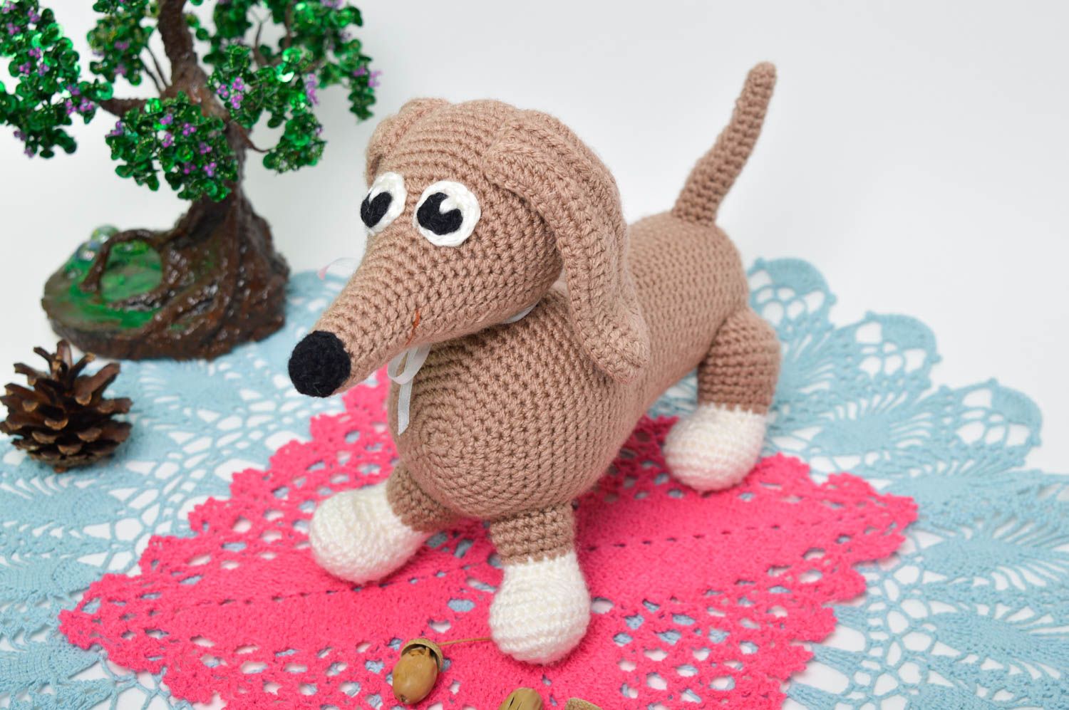 Handmade beautiful soft toy unusual textile cute toy collection dog toy photo 1