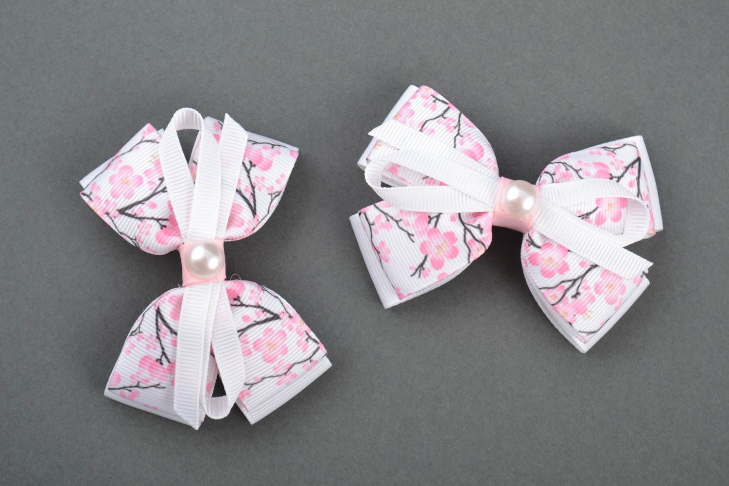 Set of 2 handmade ribbon bows jewelry making supplies baby girl hair bows photo 2