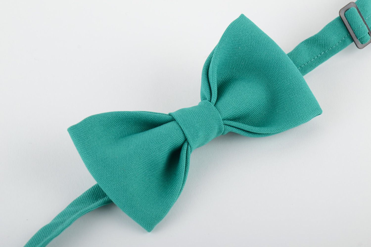 Handmade stylish bow tie sewn of costume fabric of turquoise color for men photo 4