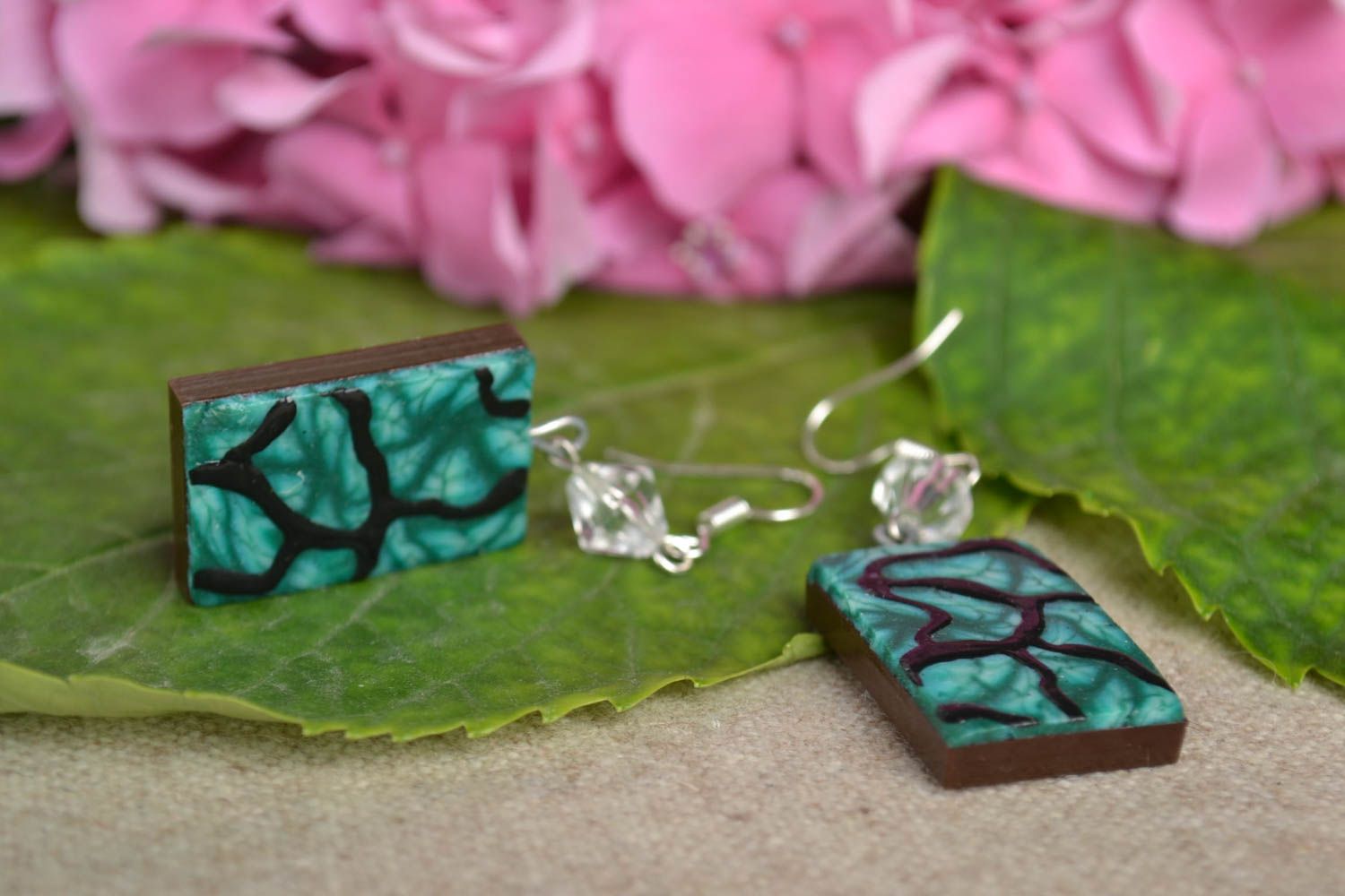Square handmade polymer clay earrings designer unique accessories for woman photo 1