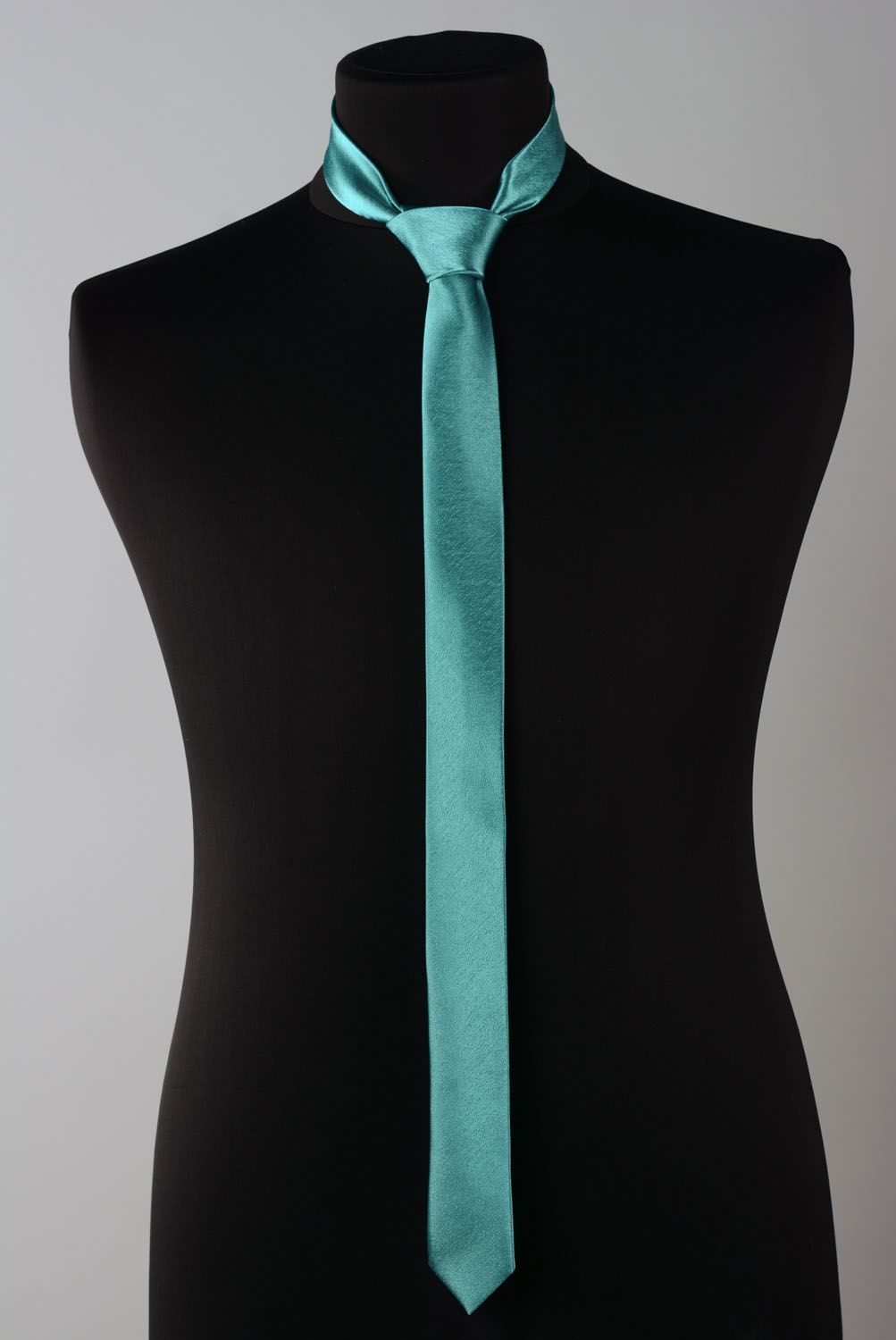 Cravate en satin turquoise faite main photo 4