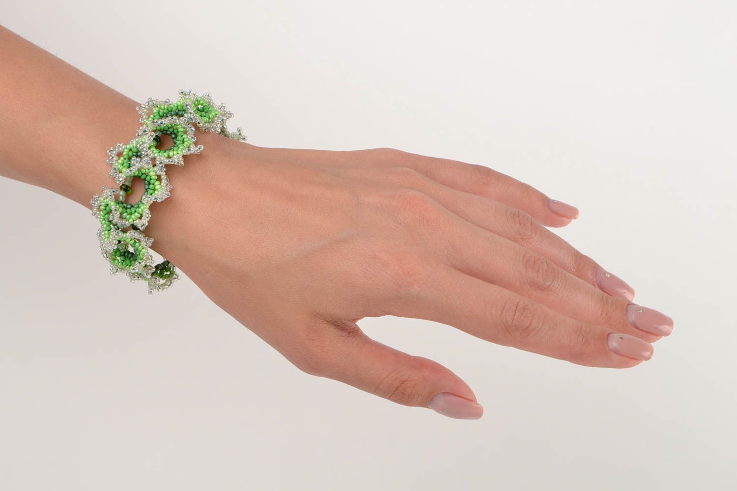 Bracelet perles rocaille Bijou fait main Accessoire femme vert à la mode tressé photo 2