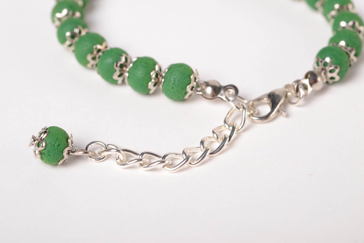 Bracelet pate polymere Bijou fait main Accessoire femme vert métal design photo 6