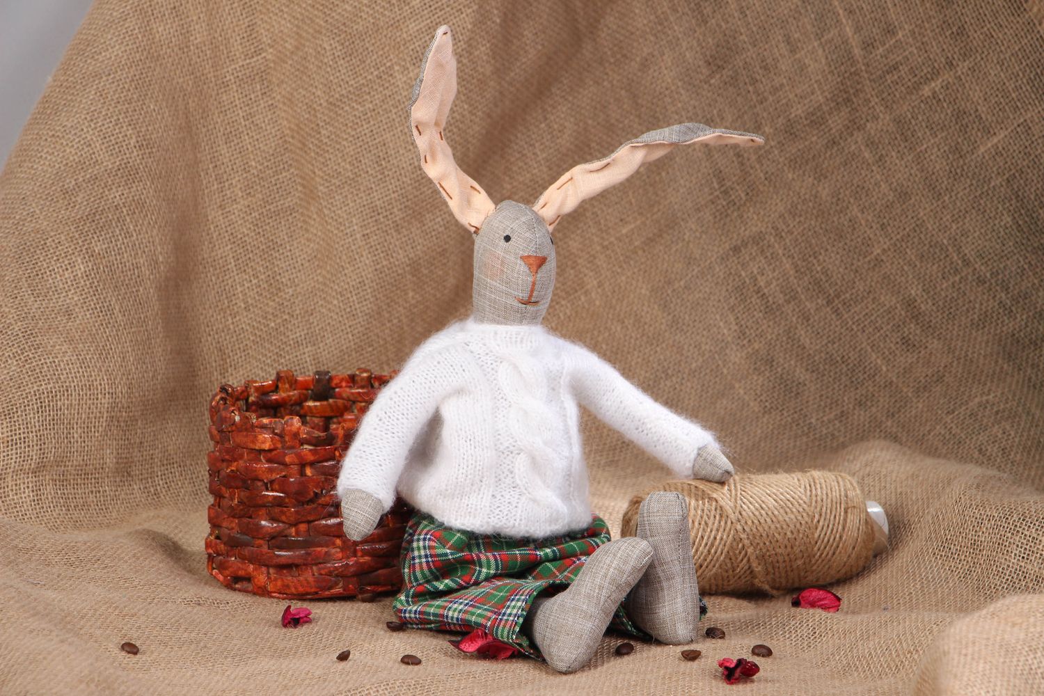 Handmade fabric soft toy Bunny photo 5