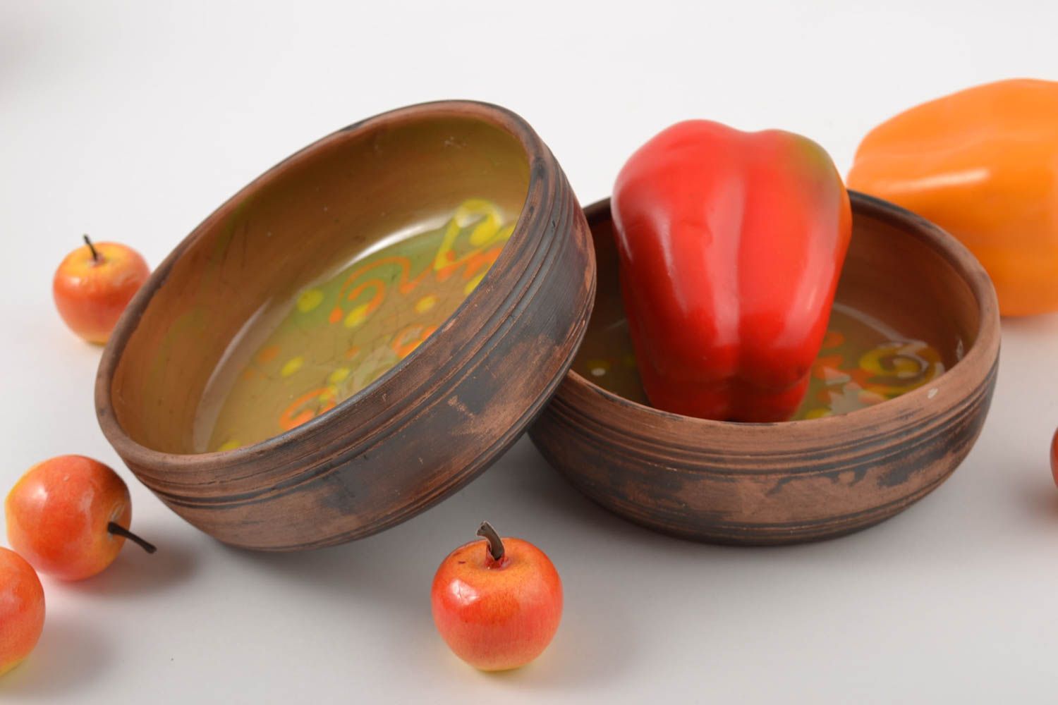 Schüssel aus Ton bemalte Schüssel Keramik handmade Schüssel Set 2 Stück foto 1