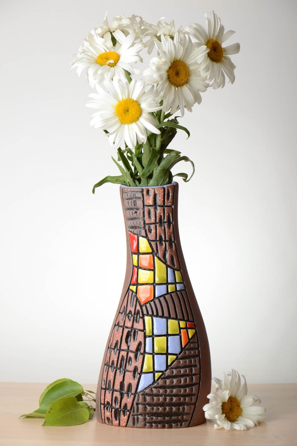 Vase design fait main Vase en argile marron à motif Déco maison originale 1,7 l photo 1