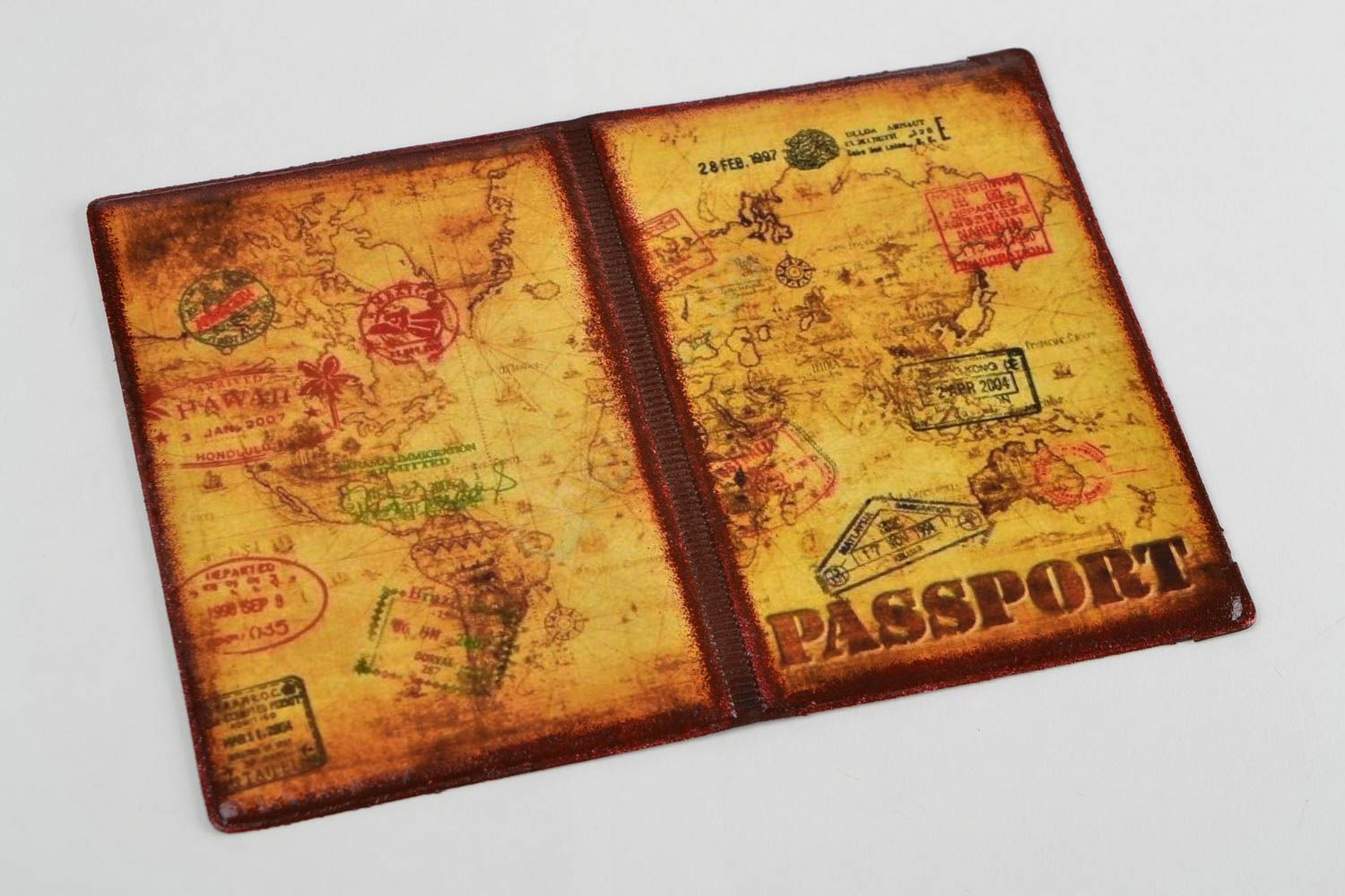 Handmade designer faux leather passport cover with decoupage retro pattern photo 3