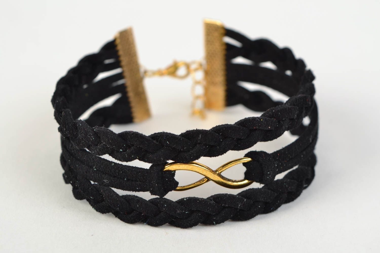 Black woven handmade suede cord bracelet with charm Infinity photo 3
