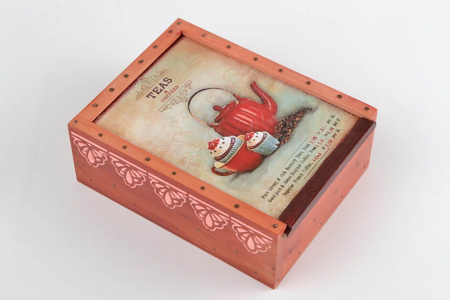 Handmade colorful designer wooden tea box with decoupage for kitchen   photo 3
