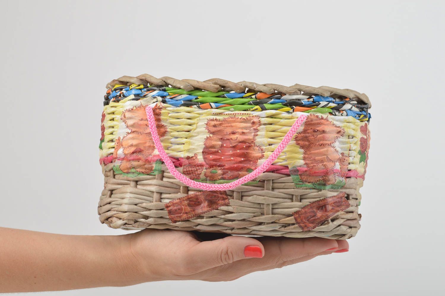 Paper handmade basket woven stylish basket unusual interior decoration photo 1