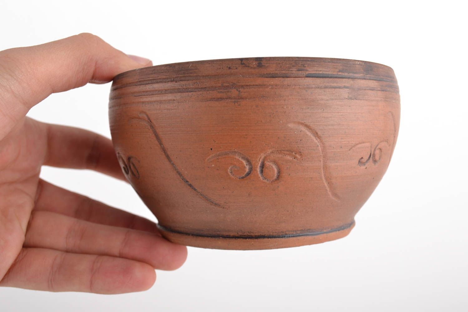Beautiful designer handmade brown clay bowl kilned with milk 450 ml photo 2