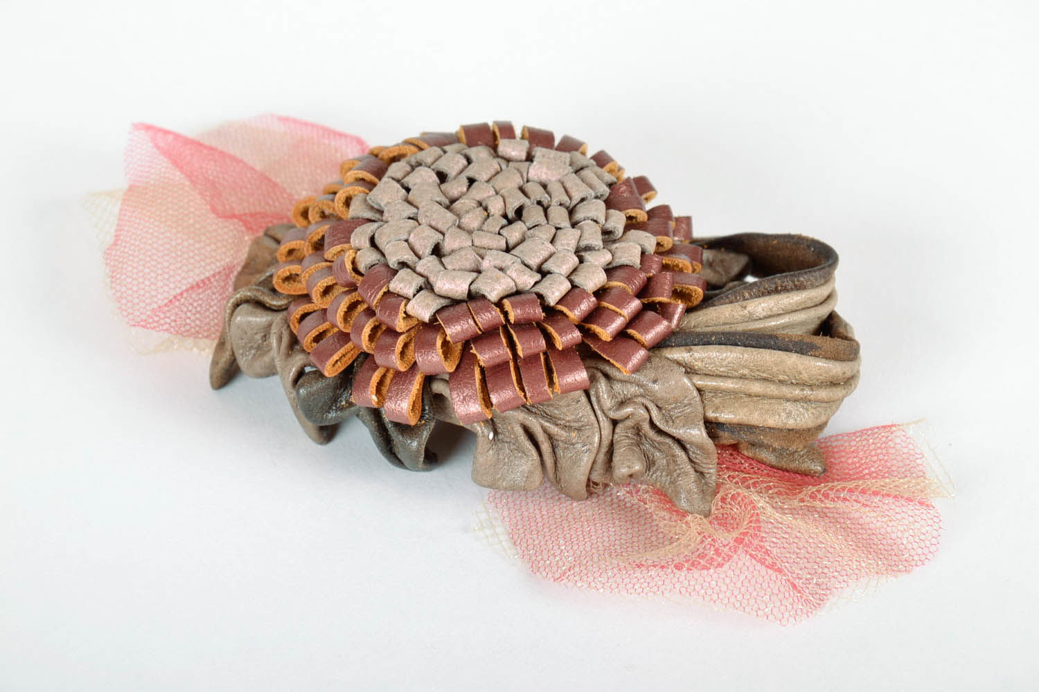 Brown Leather Brooch  photo 3