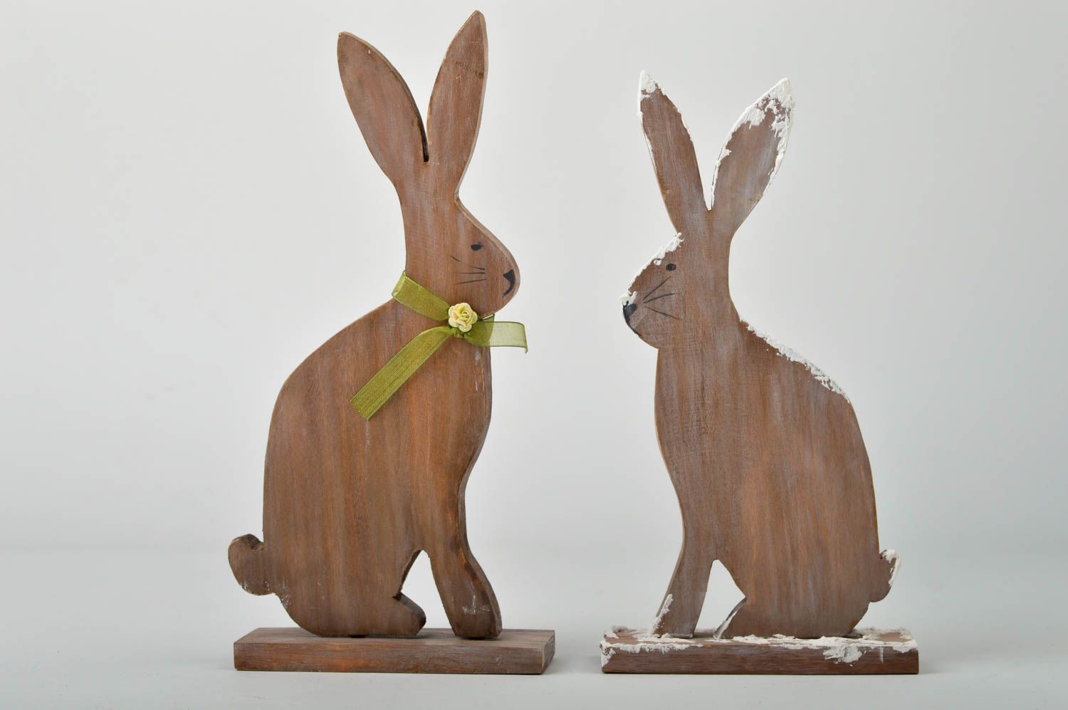 Figurines lapins faites main Statuettes déco en bois 2 pièces Déco maison photo 3