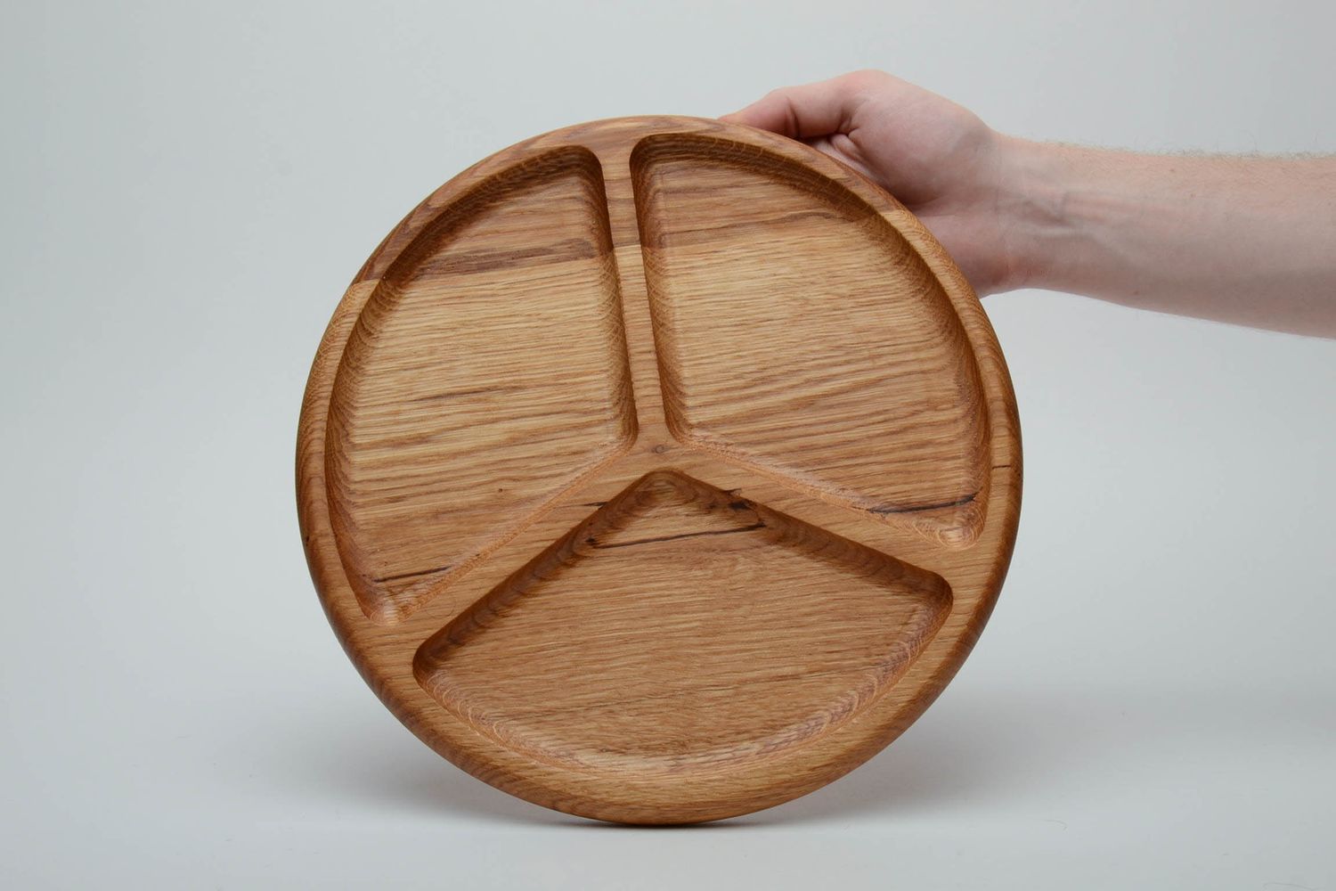 Wooden partitioned dish for cheese with three departments photo 5