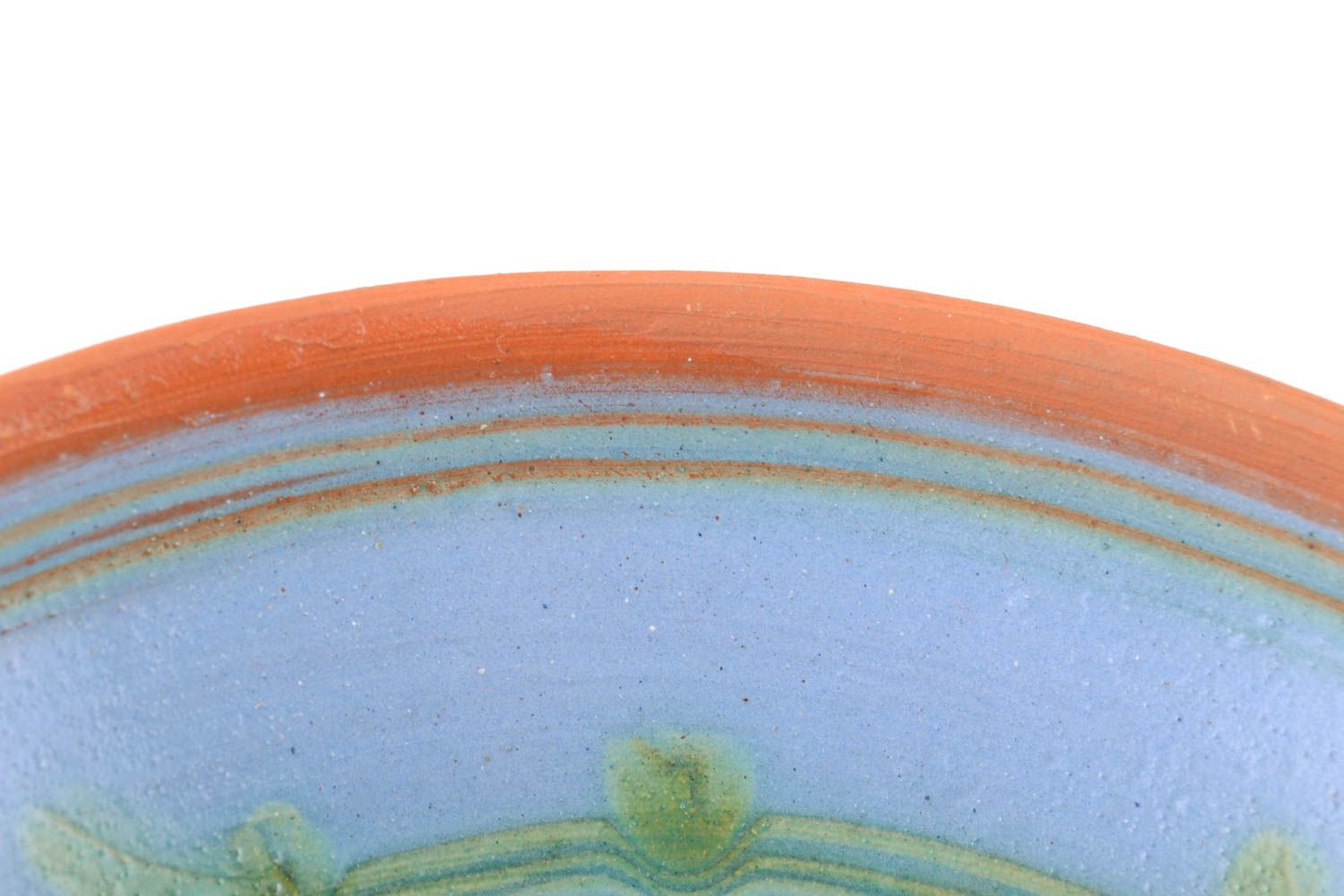Голубая внутри миска в технике фляндровки из глины фото 3