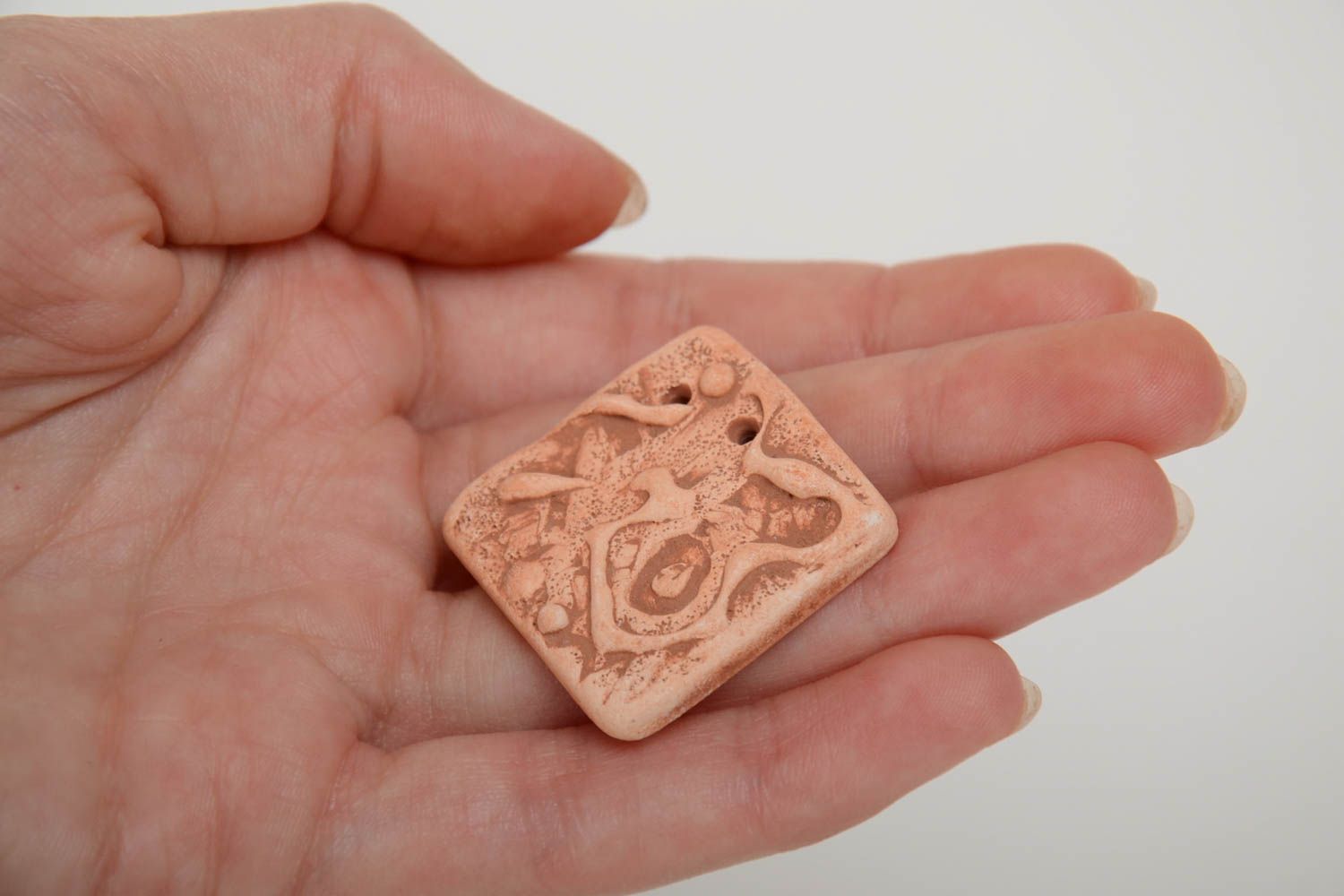 Small handmade flat blank pendant molded of natural clay for jewelry making photo 5