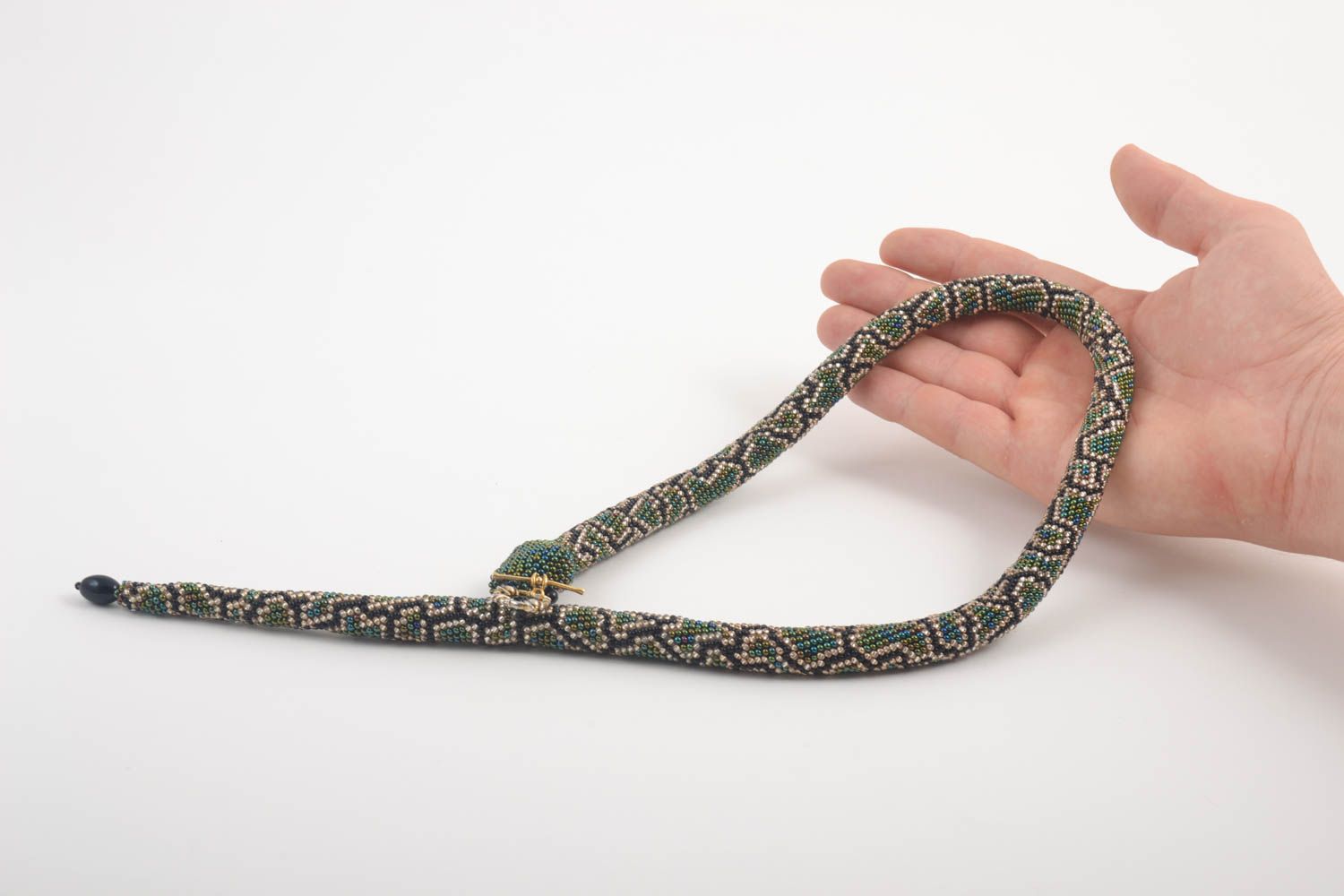 Collar hecho a mano de abalorios regalo original collar de moda Serpiente verde foto 5