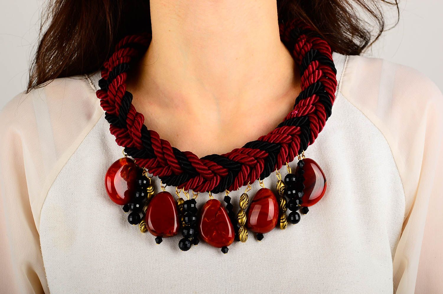 Handmade elegant cute necklace unusual stylish necklace textile jewelry photo 1