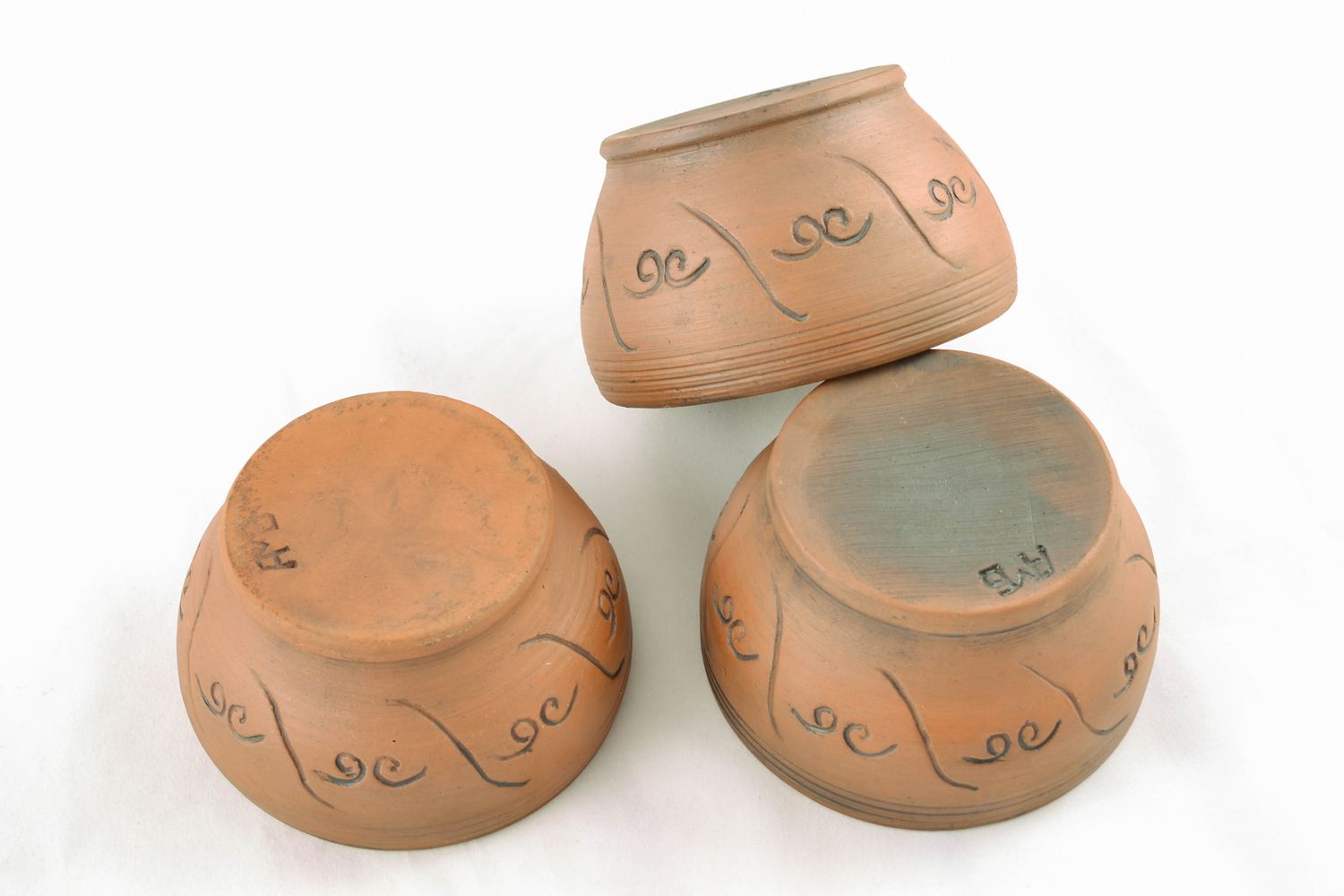 Handmade 3 clay bowls set kilned with milk 0,5 l photo 5