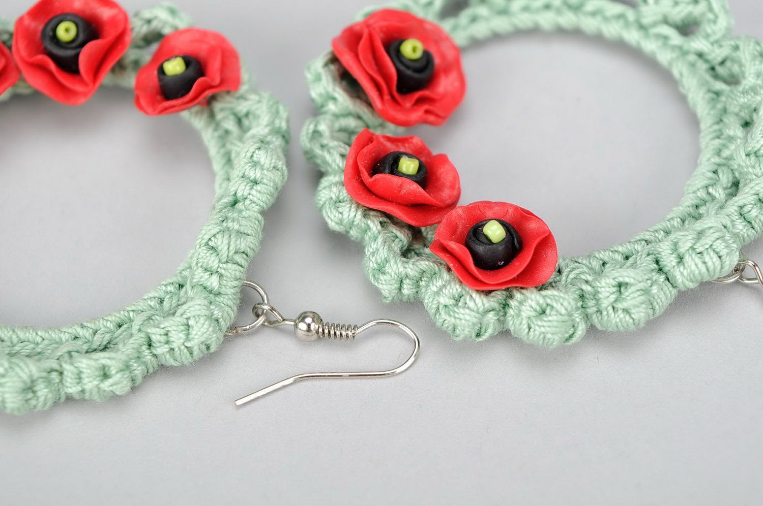 Knitted earrings Poppies photo 2