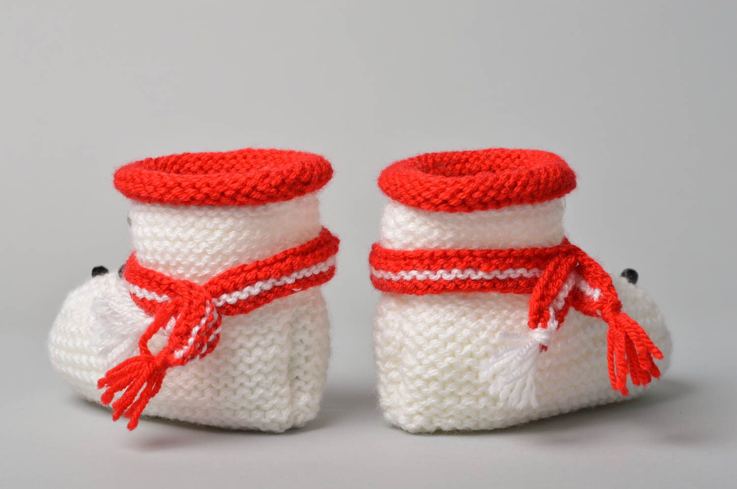 Chaussons tricotés fait main Accessoire bébé de coton Cadeau enfant rouge blanc photo 5