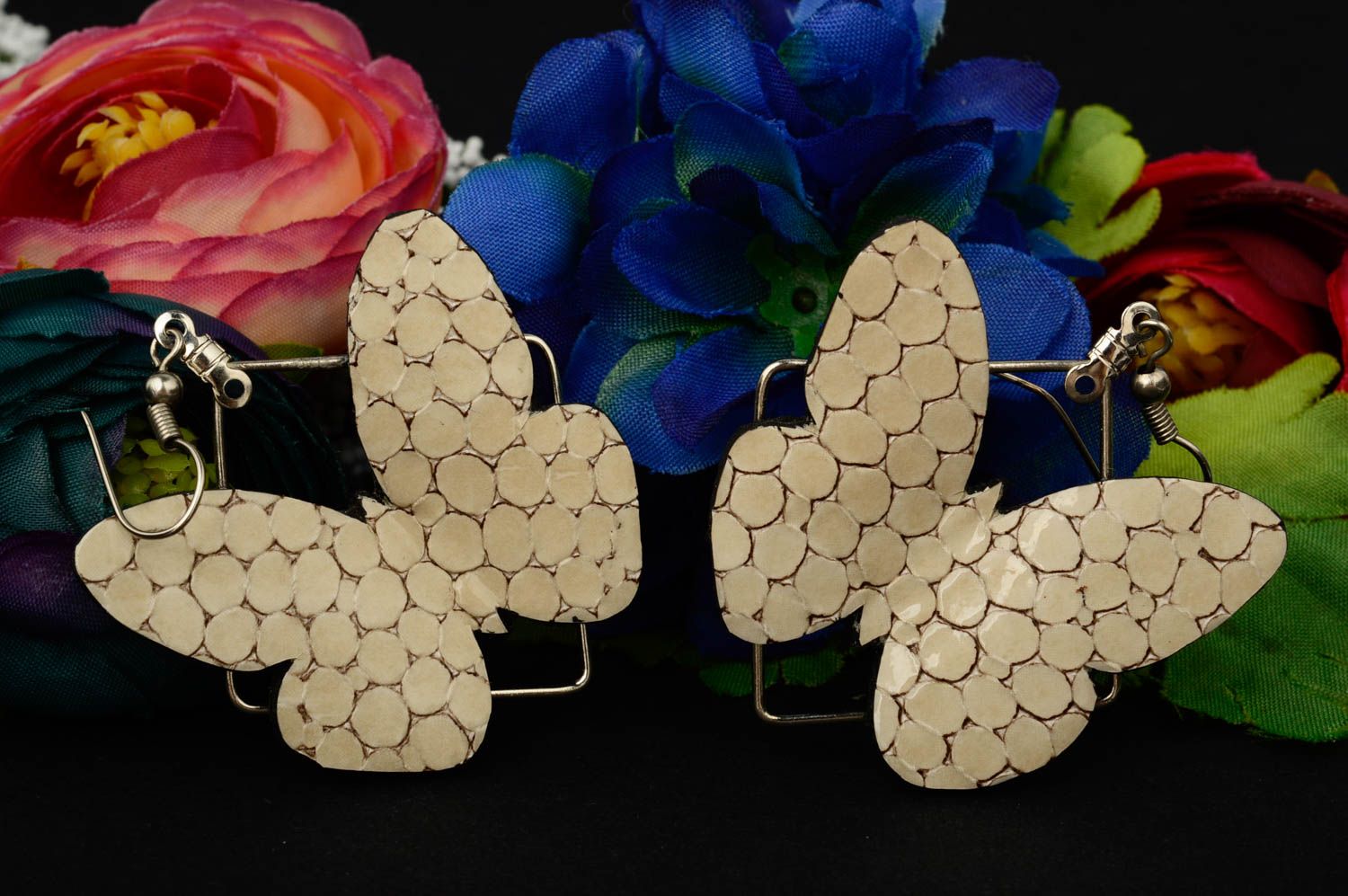 Leder Ohrringe handmade Damen Schmuck Schmetterling Ohrringe originell  foto 1
