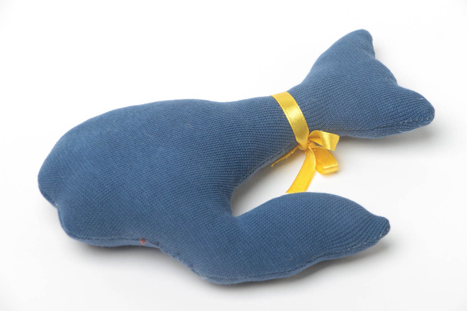 Handmade designer woolen fabric soft toy in the shape of blue sleeping cat  photo 4
