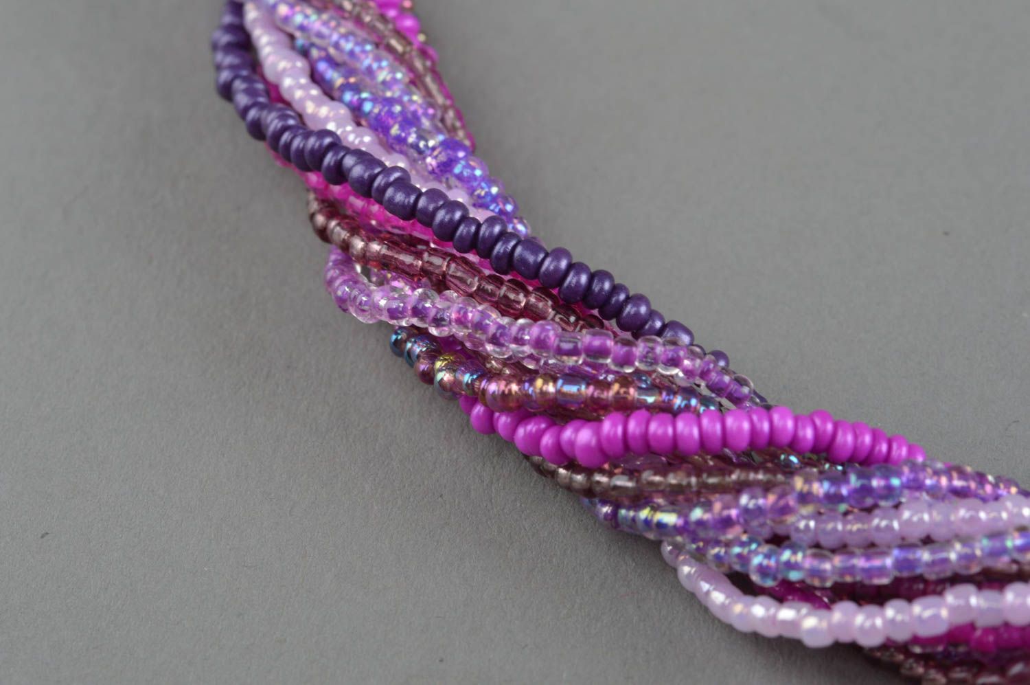 Designer Halskette aus Glasperlen mehrreihig in Lila Collier handmade schön foto 3