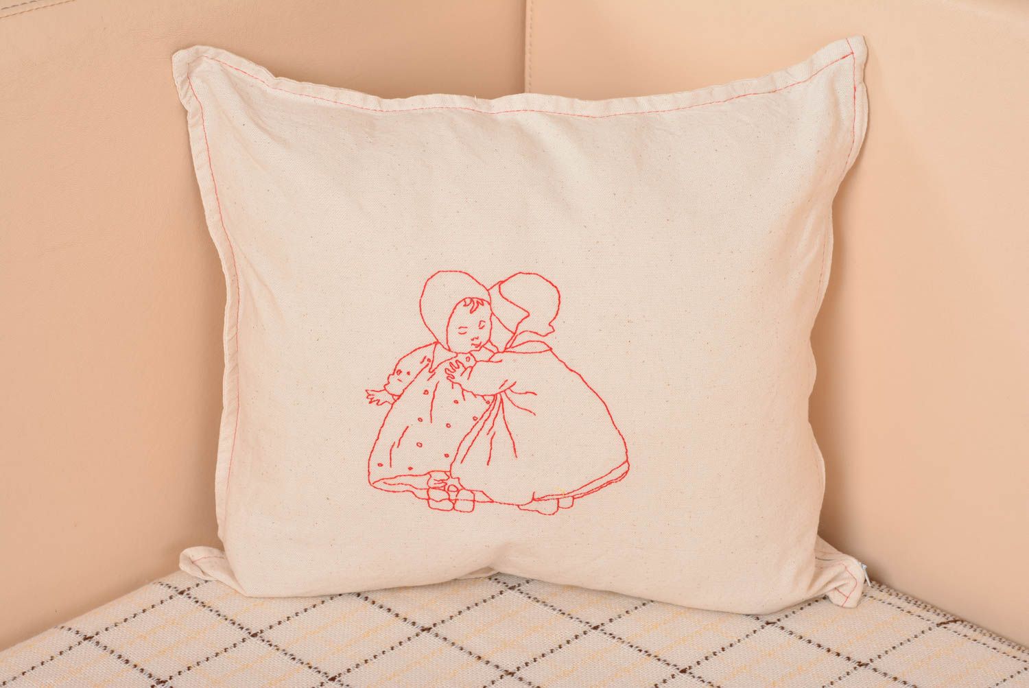 Handmade semi linen designer cute light embroidered pillow cover Children photo 1