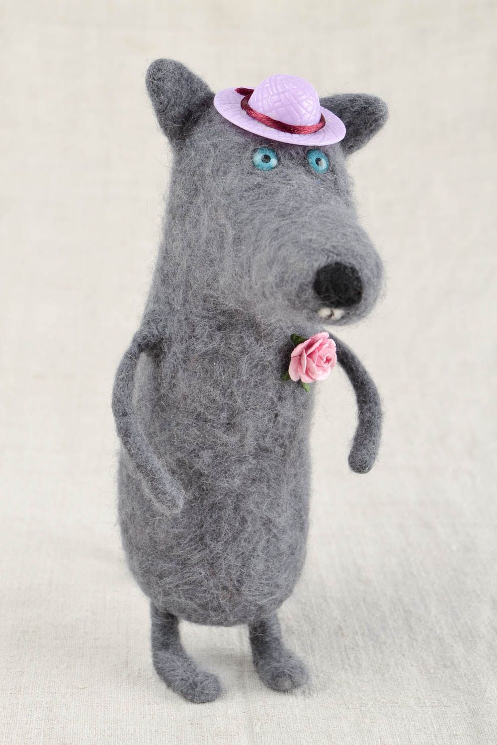Peluche décorative fait main Jouet en laine rat gris Cadeau enfant feutrage photo 1