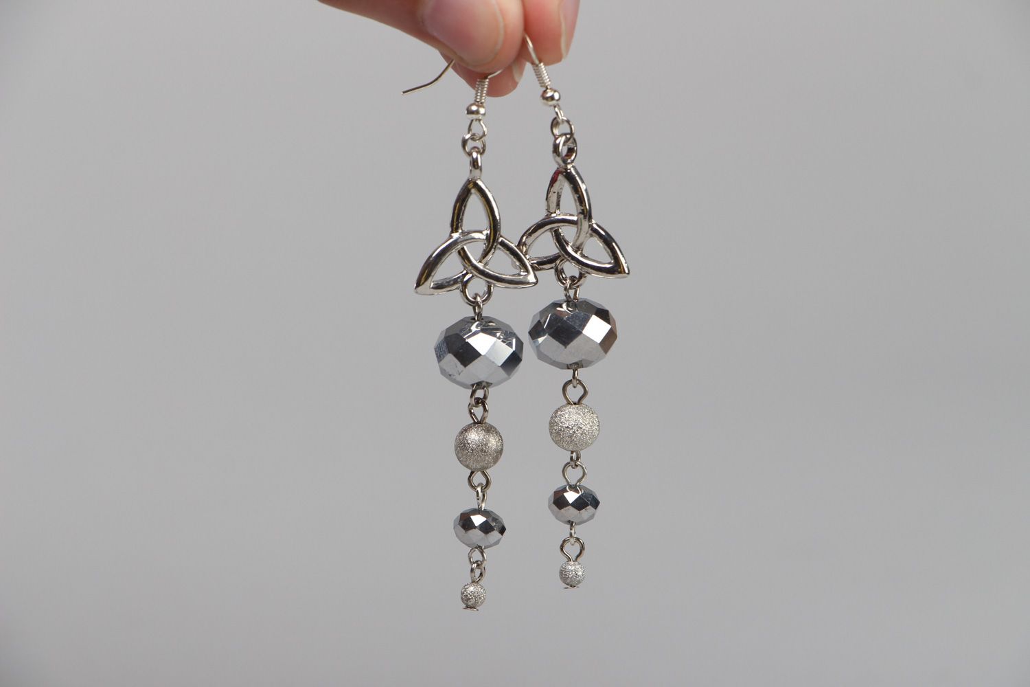 Elegant handmade metal earrings with glass faceted beads evening jewelry  photo 3