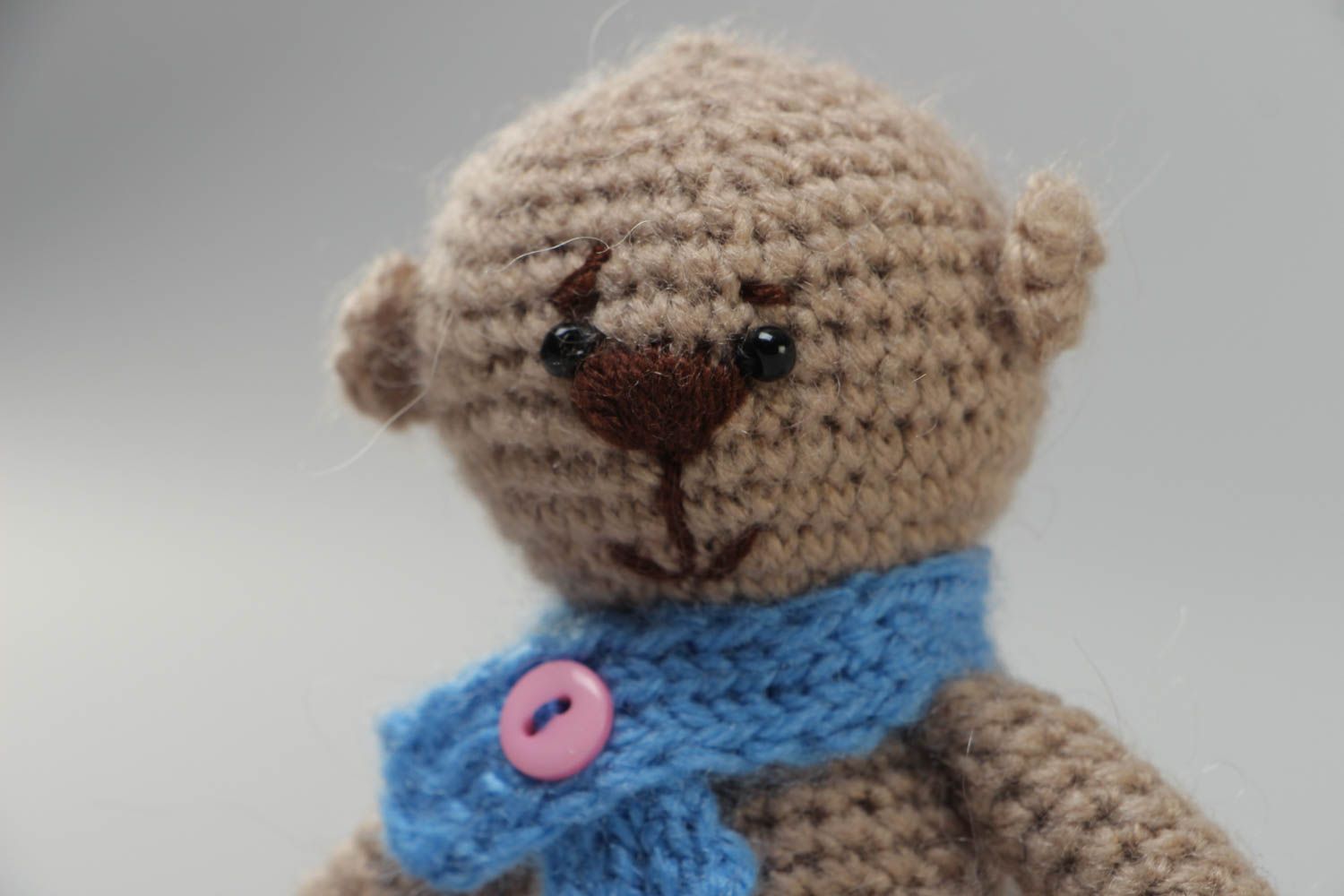 Small handmade soft toy bear cub crochet of acrylic threads photo 3