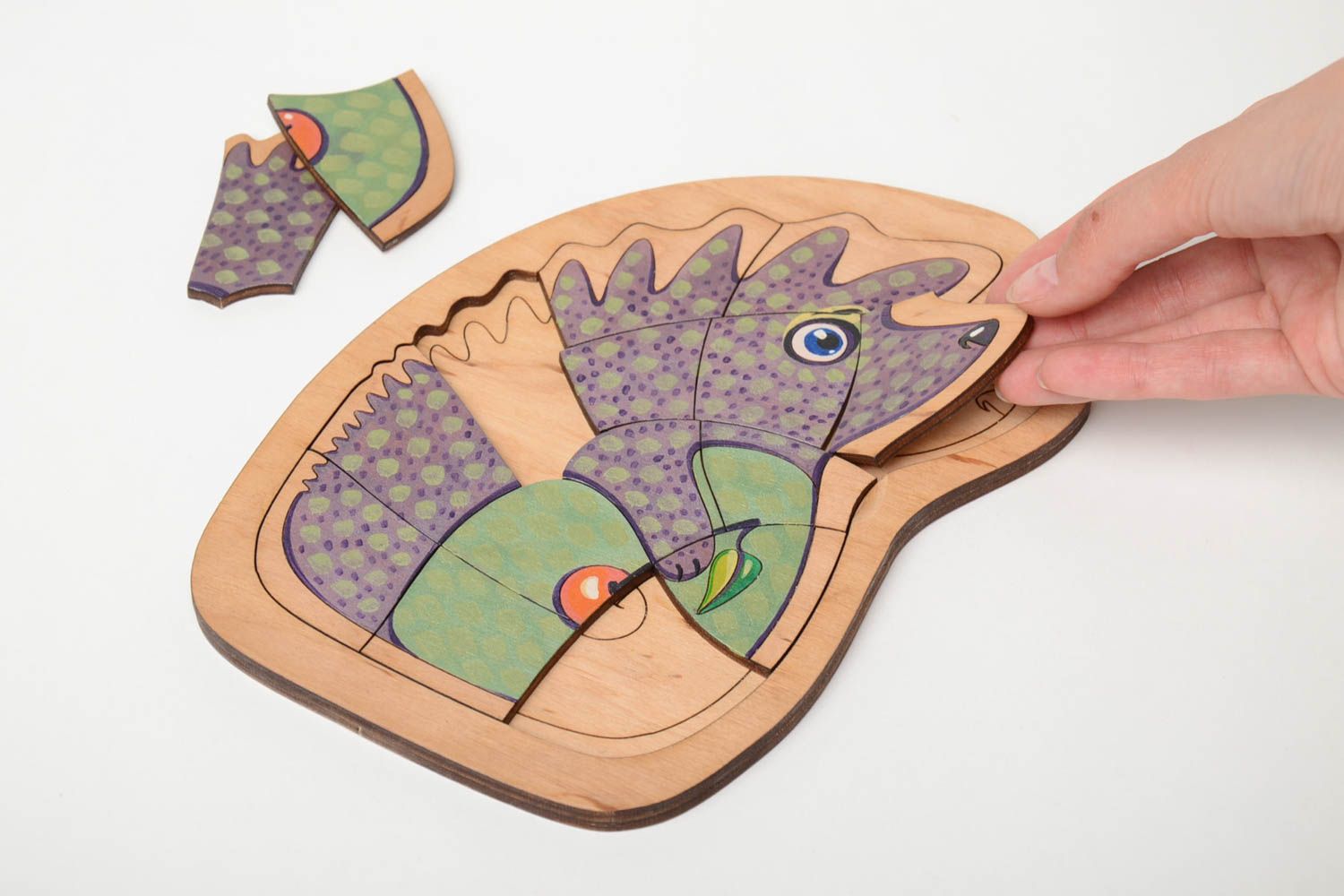 Puzzle en bois fait main design original jouet d'éveil pour enfant Hérisson photo 4