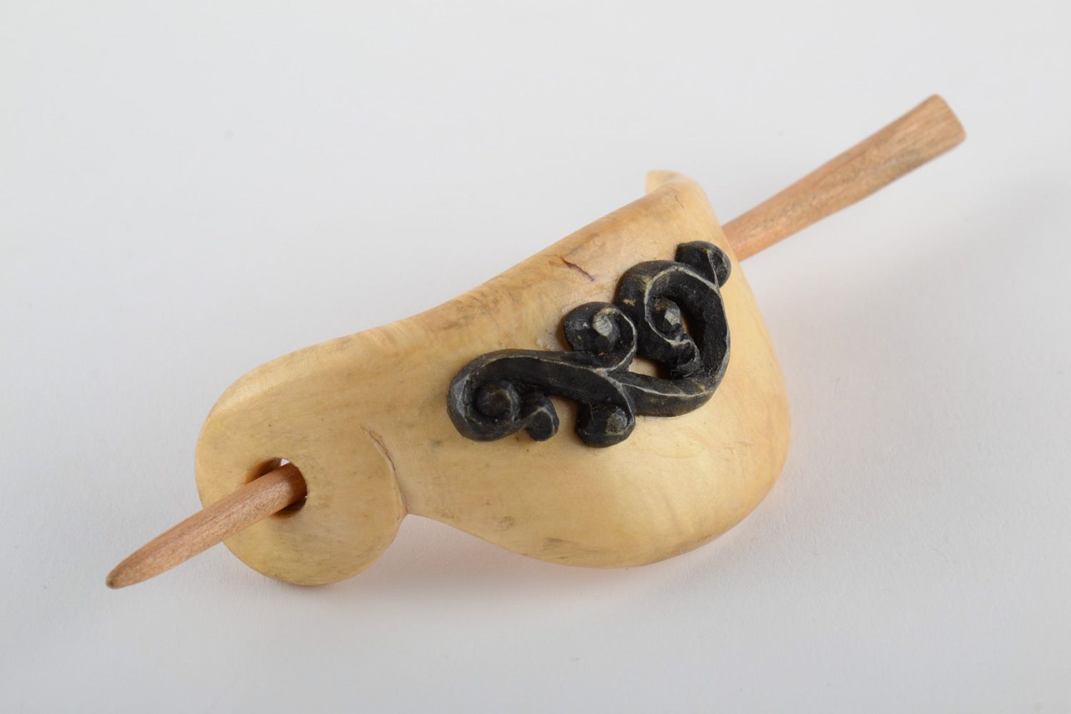 Handmade carved wooden barette hair clip coated with eco varnish for women photo 2