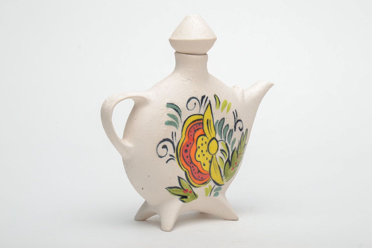 Керамический чайник ручной работы белый  фото 3