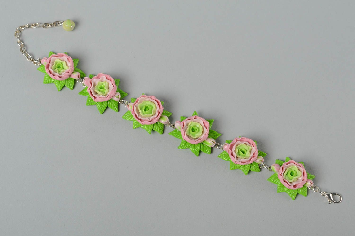 Браслет ручной работы украшение из полимерной глины браслет с цветами красивый фото 3