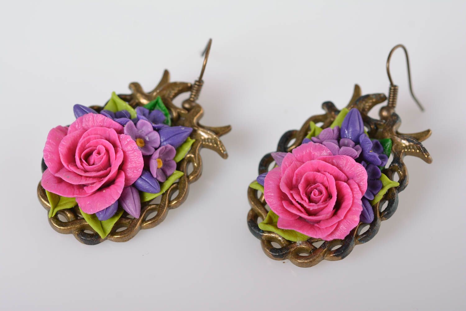 Handmade bijouterie porcelain earrings molded flower earrings stylish jewelry photo 2