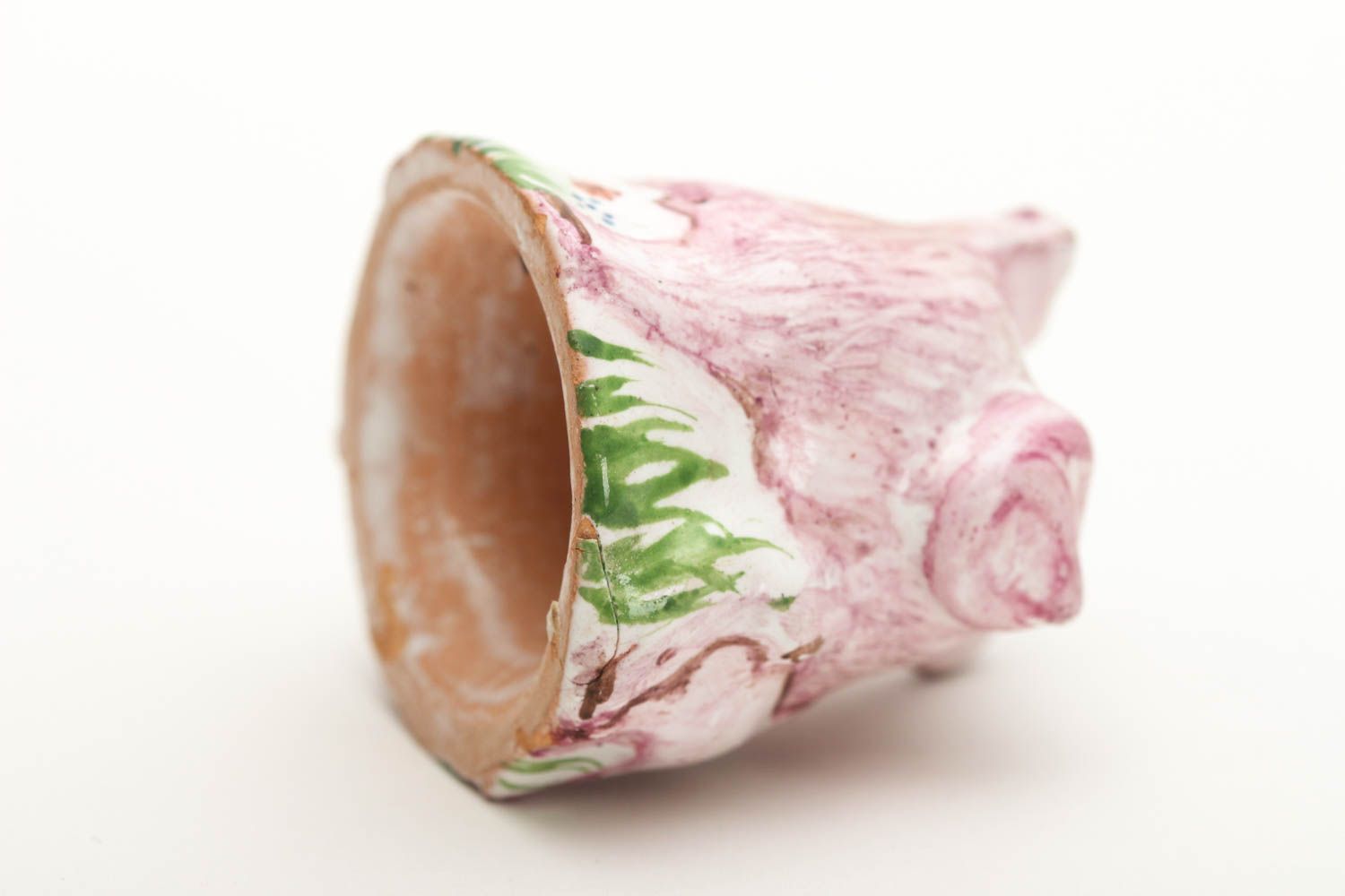 Handmade Deko Keramik Figur kleiner Fingerhut Nähen Zubehör Schwein hübsch foto 4