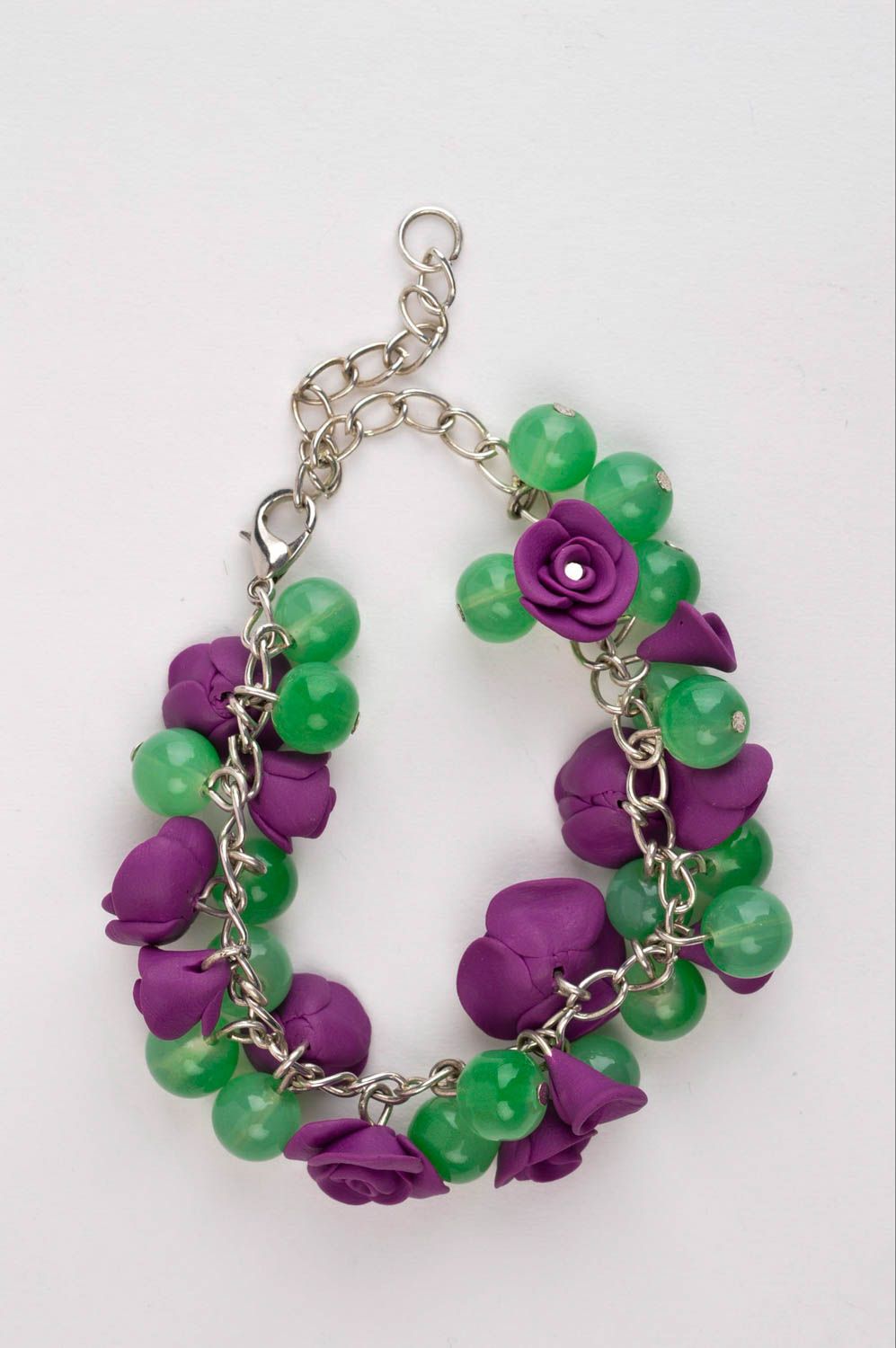 Bracelet floral Bijou fait main pâte polymère perles de verre Cadeau pour femme photo 2