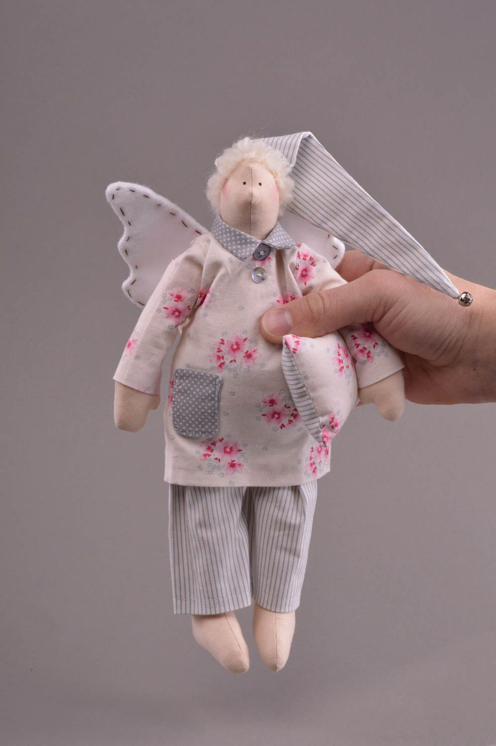 Handmade toy sewn of cotton beautiful Sleepy Angel present for children photo 4